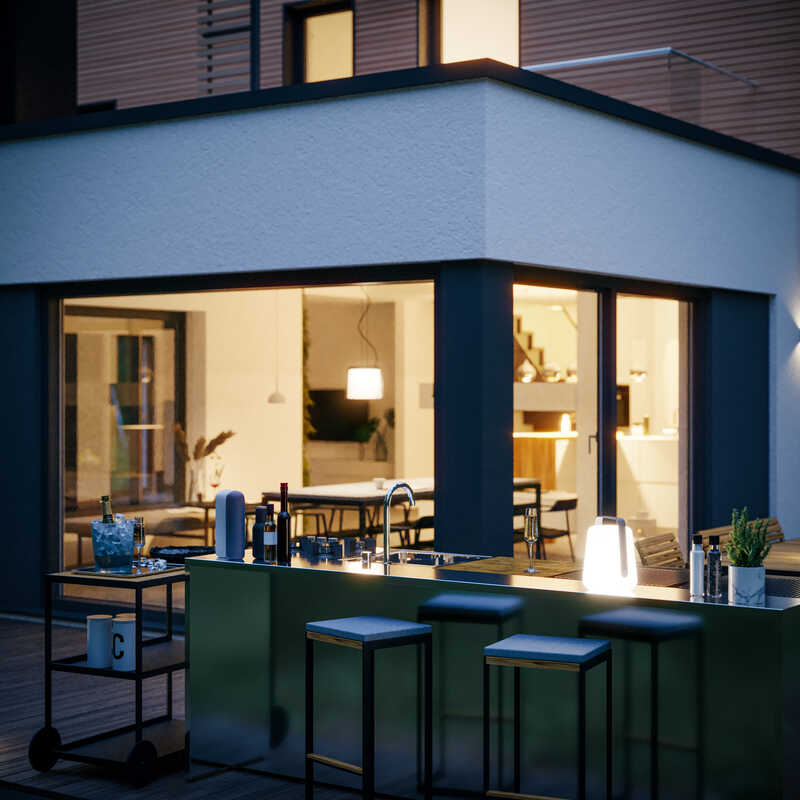 Bien-Zenker-Häuser-Einfamilienhaus-Concept-M-168-Musterhaus-Erlangen-Terrasse-Abend